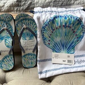 Brighton Blue and Green Art Deco Accents Flip Flops Sz 8